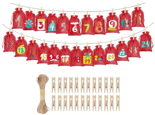 Calendario 'Avvento, decorazione natalizia, 24 giorni, riempibile, nastro vuoto con numeri, per caramelle, cioccolato, gioielli, giocattoli, snack, famiglia