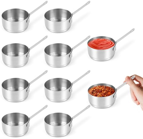Stainless Steel Saucepan,100ml Mini Sauce Pot with Handle for Kitchen,10Pcs | Nonstick Condiment Sauce Cups Milk Pan for Home Restaurant Outdoor Picnic,Ketchup Mustard, 3.38oz, Silver