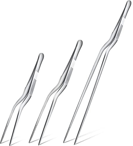 3 Pezzi Pinze da Cucina di Precisione in Acciaio Inossidabile Pinzette da Cucina Offset Pinzette per Alimenti Placcatura Pinze da in Metallo Punta a Morsetto per Decorazione Torte Cottura