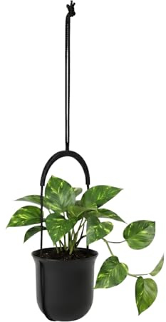 LAMELA Kunststoff Blumenampel höhenverstellbar, Ø 18 cm, 2,3 L - Schwarz | Schnur individuell anpassbar für Wand- und Deckenmontage, UV- und wetterbeständig, bringt Pflanzen schön in Szene