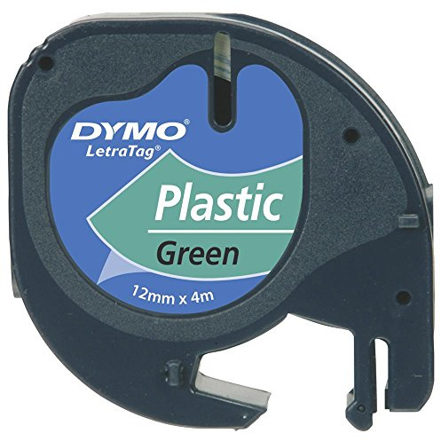 Dymo S0721690 Kassette für Beschriftungsgerät Letra Tag Schriftband Kunststoff, laminiert, 4 m x 12 mm, schwarz/grün
