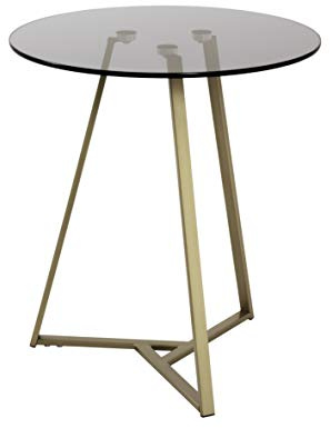 HAKU Beistelltisch rund Gold grau Metall Couchtisch mit Sicherheitsglas 8 mm - Maße: H 50 x Ø 45 cm Style: Art Deco