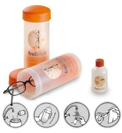 Friblick glasögonbad SET | Skaktbad inkl. 50 ml specialrengöringsmedel (färgsorterad)