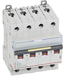 Legrand 409082 Disjoncteur DX³10000 16kA arrivée haute et départ bas à vis, 4P, 400V~, 16A, courbe B, 4 modules
