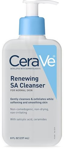 CeraVe Renewing Salicylic Acid Cleanser, Formulated With Hyaluronic Acid, Niacinamide, & Ceramides, Gentle BHA Exfoliating Face Wash Smooths & Softens Skin, Non Comedogenic & Fragrance Free, 8 Ounce