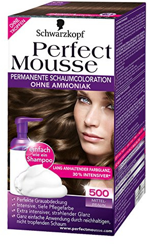 3x Schwarzkopf Perfect Mousse/ permanente Haarfarbe/ 500/ Mittel-Braun / Stufe 3 / ohne Ammoniak / perfekte Grauabdeckung