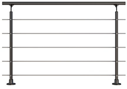 DOLLE Geländer Set in Anthrazit aus Aluminium mit Edelstahlrohren aufgesetzte Montage 150cm (kürz- und verlängerbar)