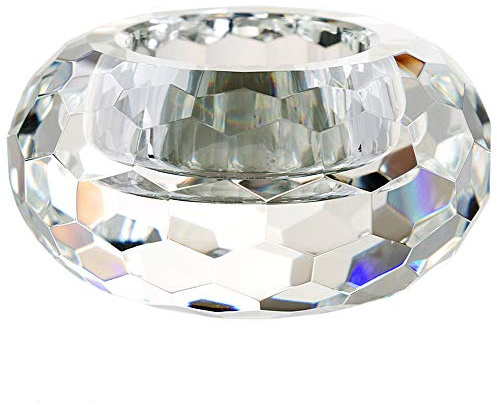 Crystal Tea Light Holder Medium 5x10cm - Luxury Diamond-Cut Glass Candle Stand for Centrepiece, Dining Table & Party Decor - Single Piece