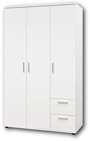 Stella Trading BIBO Eleganter Jugendzimmer Kleiderschrank 3-türig - Vielseitiger Drehtürenschrank mit viel Stauraum in weiß - 115 x 191 x 55 cm (B/H/T)