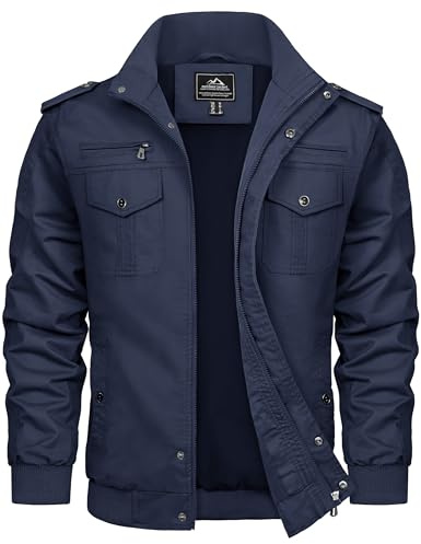 TACVASEN Jacket Uomo Primavera Autunno Con Chiusura Doppia Zip Blu Marino