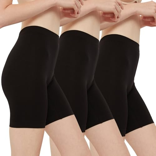 Innersy cykelbyxor, dam, korta byxor, underklänning, kjol, anti-skavning, korta leggings, sommar, 3-pack, svart, L