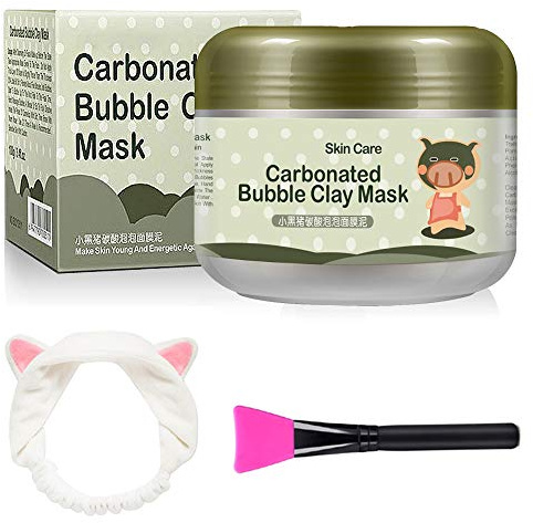 Carbonated Bubble Clay Mask - OCHILIMA Bubbles Schlammmaske mit Stirnband und Pinsel für die Tiefenreinigung des Gesichts Poren reduzieren Porenreinigende Gesichtsmaske für alle Hauttypen - 3,52 oz