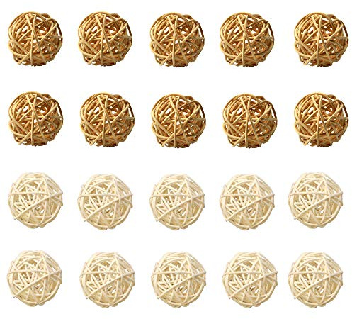 Simoutal 20 Stück 3 cm farbig gemischte dekorative Rattankugeln aus Weidengeflecht, Ornament für Heimdekoration, Schüsselfüllung, Vasenfüller (Naturfarbe-Weiß)