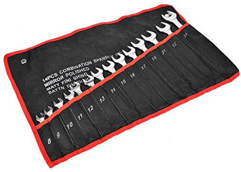 Vikye 14-tlg Maulschlüssel Set, Metrisch 8-24 mm Maulschlüssel Satz Schraubenschlüssel, Doppelmaulschlüssel Kombinationsschlüssel aus Chrom Vanadium Stahl