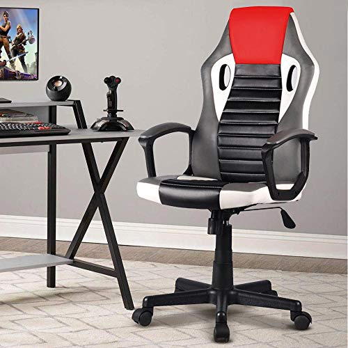 BAKAJI Poltrona Presidenziale Ergonomica Sedia Gaming Racing da Scrivana in Eco Pelle Arredo Ufficio Casa Cameretta Sala Riunioni Regolabile in Altezza Girevole e Direzionale (Rosso)