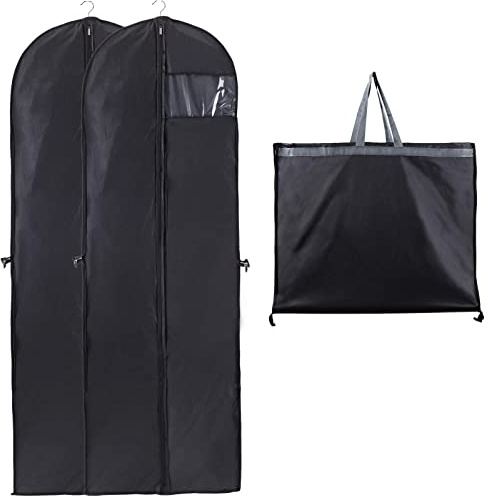 Niviy 180x60cm Kleidersack Lang Faltbare Kleiderhülle Griffen Brautkleider | Kleidersäcke Reise PEVA Reißverschluss Feuchtigkeit Sichtfenster Anzüge Mäntel Abendkleider Anzugsack Schwarz 2 PCS