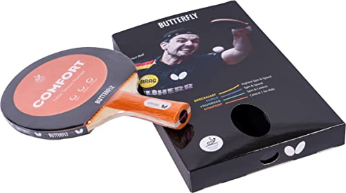 BUTTERFLY Tischtennisschläger Comfort | Profi-Tischtennisschläger für Anfänger und Fortgeschrittene | Beläge schwarz/rot mit ITTF-Zulassung für Wettkämpfe | extrem griffige Oberfläche