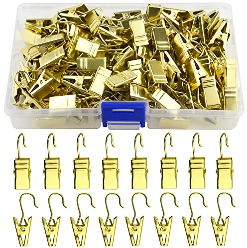 WMYCONGCONG 100 Stück Vorhangklammern zum Aufhängen von Vorhanghaken, Vorhanghaken mit Klammern, kleine Hakenklammern für Wohnmobil-Markisenlichtfotos, Partydekorationen (Gold)