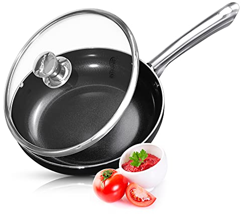 INTIGNIS Sartén Premium Recubierta de Mármol Ultra Antiadherente Aluminio Fundido | Mango magnético Desmontable | Seguro para Todas Las Placas | Limpieza fácil (24 cm, Negro)