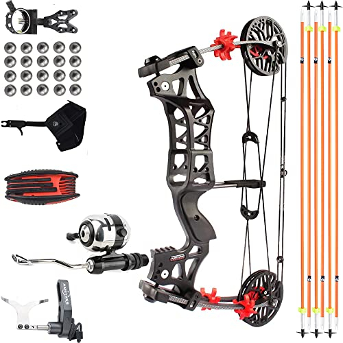 SHARROW 30-60Lbs Compoundbogen Set Erwachsene Bogenschießen Katapult Stahlball Dual-Use Compoundbogen 6061 Aluminiumlegierung CNC Jagdbogen Angeln Bogen und Pfeil Set für Jagd Angeln (Typ E, Links)