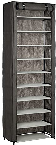 Dediam Scarpiera Scaffale Slim In Tessuto Con 10 Ripiani E Struttura Salvaspazio In Acciaio, Portascarpe Multiuso Con Rivestimento Richiudibile Antipolvere