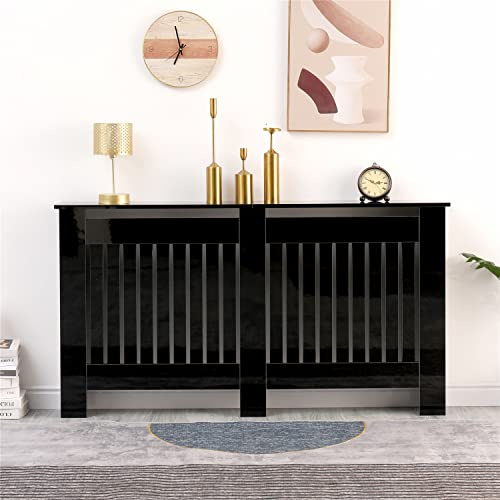 Homemade Deisgn FurnitureHMD High Gloss Black Radiator Cover Vertical Slatted Decorative Cabinet for Bedroom,Living Room,Hallway,Kitchen