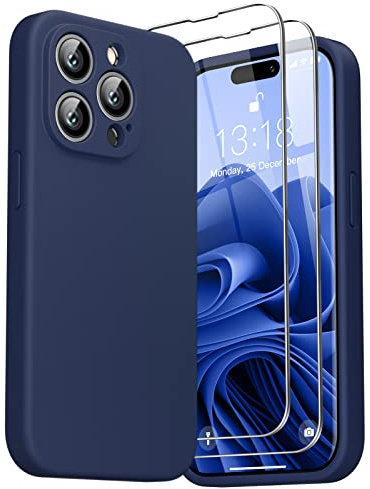 GOODVISH 3 in 1 Liquid Silikon Hülle für iPhone 14 Pro Hülle, Navy Blau