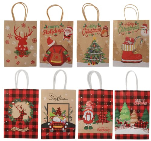 Weihnachtsdekoration, 16 Stück Weihnachtskraft Geschenktüten Weihnachtspapiertüten mit Griffen Weihnachtstüten mit Weihnachtsdruck zum Verpacken von Geschenken, Partybedarf