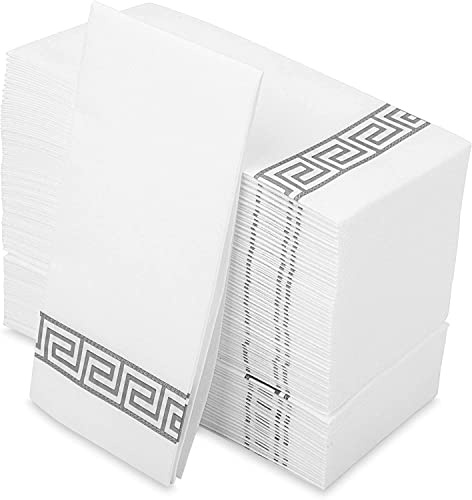 LEKOCH 100 pcs Papel Desechable Servilletas Blancas de Preminum Servilletas Papel Efecto Tela Blanco y gris Rectangulares para Bodas, Navidad, 43 x 30 cm