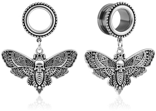 Vankula Ohr Tunnel mit anhänger Double Flared Flesh Plug Motte Edelstahl für männer damen Ohrpiercing Gestreckte Schmuck 16mm(5/8) Silber