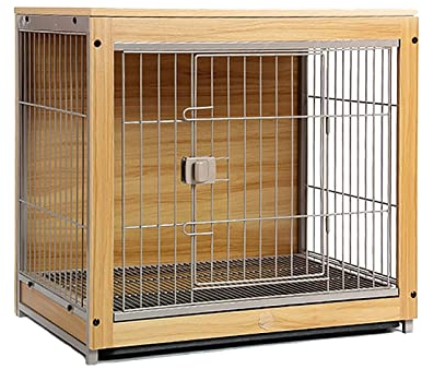 Katzenkäfig Indoor, Hundekäfig aus Holz/Haustierkäfig/Zwinger/Haustierzaun/Katzenkäfig/Kaninchenkäfig Holzrahmenkäfig mit Aufräumschale (Color : Wood color-61x46x60CM)
