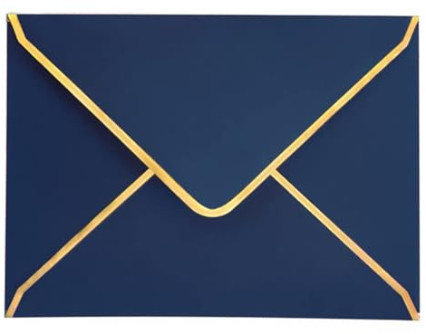 50 Stücke Einladungumschläge, Blaue Luxuriöser Umschläge 18.5x13.5cm Miniatur Kuverts 5x 7 Umschläge mit V-Klappe Briefumschläge Goldfolienrand für Hochzeiten, Einladungen, Party, Grußkarten