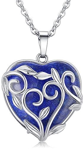 XIANNVXI Heart Necklaces for Women Flower Leaf Wrapped Heart Pendant Necklace Lapis Lazuli Crystal Necklace Natural Real Gemstones Reiki Jewellery for Women