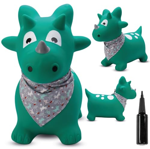 sun baby Hüpftiere ab 1 Jahr mit Pumpe aufblasbares Hüpfspielzeug aus Hochwertigem und Strapazierfähigem Gummi, Verschiedene Designs (Grün Dino)
