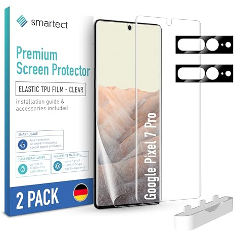 smartect TPU Schutzfolie 2 + 2 Stück für Google Pixel 7 Pro | Displayschutz + Kameraschutz, HD Panzerfolie Anti-Kratzer, Ultra-klar, Blasenfrei, Fingerabdruck kompatibel, Hüllenfreundlich