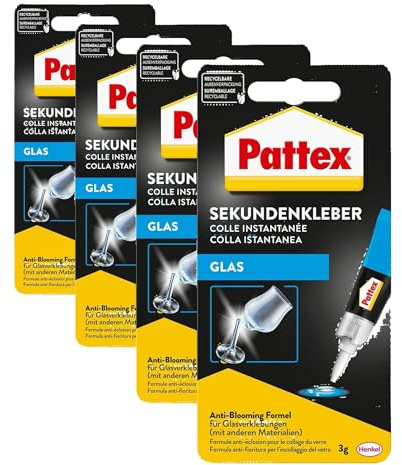 Pattex 1865947 PSV1C Sekundenkleber Glas, 3 g (Packung mit 4)