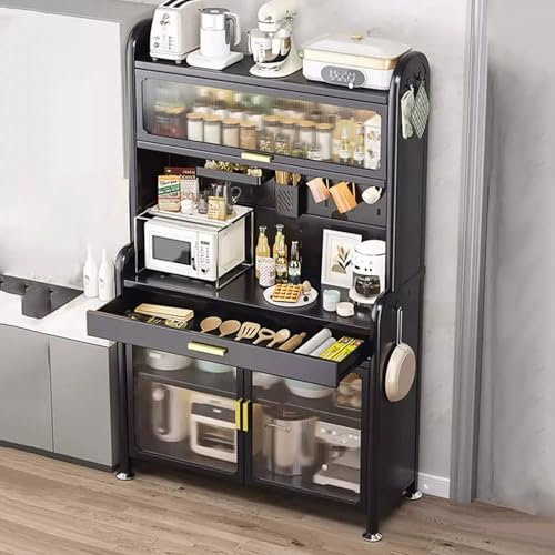 Armoire De Cuisine ,étagère De Cuisine Rangement en Métal avec Tiroir, Étagère Micro-Ondes,buffet Meuble De Rangement,pour Cuisine, Salle À Manger, Salon, Armoire Multi-rangements ( Size : 60x37.5x179