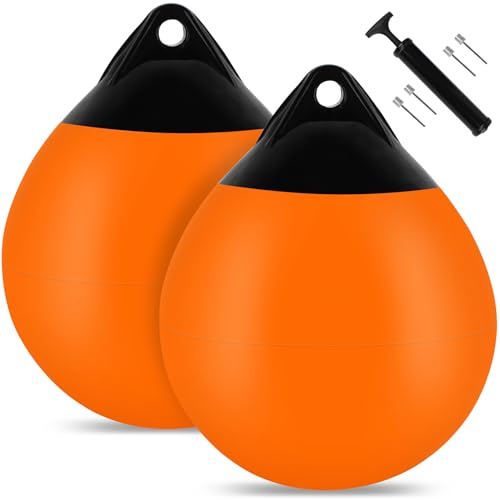 Boat Mooring Buoy 10 inch,Round Boat Fenders Ball Boat Buoy Ball,Inflatable Boat Fenders Dock Bumper Ball Anchor Buoy Suitable for Yachts Marinas Sailboats Ski Boats(Orange)