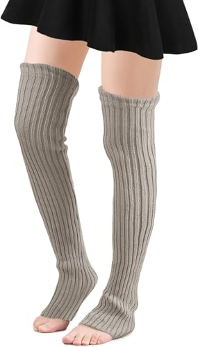 AffeGifts Jambiere Femme Hiver, 70cm Guêtres Femme Long Leg Warmers Legging Chaud Jambières Tricotées Guetre Femme Longue Jambiere Filles (Gris)
