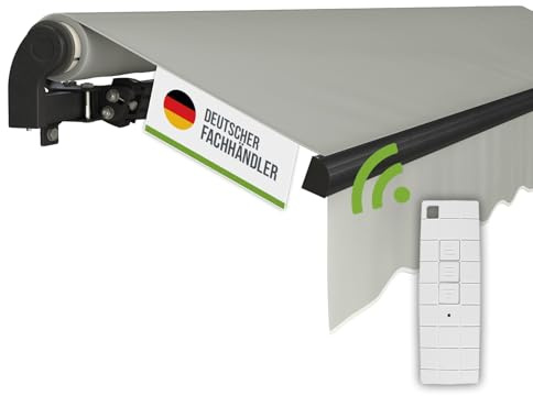 empasa Elektrische Gelenkarmmarkise 'Start Plus' Markise Sonnenmarkise | Sonnenschutz, komplett vormontiert, Verschiedene Größen und Farben, Farbe:hellgrau, Größe:350 x 250 cm