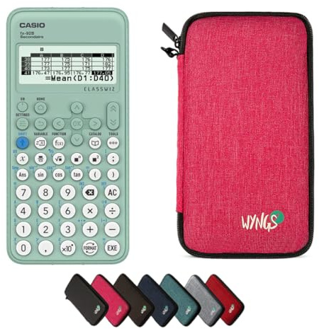 Casio FX-92B Secondaire inkl. WYNGS Schutztasche Pink - Wissenschaftlicher Taschenrechner - Basic Set