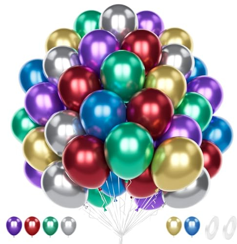 Palloncini Metallici Colorati, 60 Pezzi 12 Pollici Lattice Arcobaleno Palloncin per Carnevale Donne Uomini Arcobaleno Compleanno Anniversario Fidanzamento Matrimonio Laurea Decorazione Festa