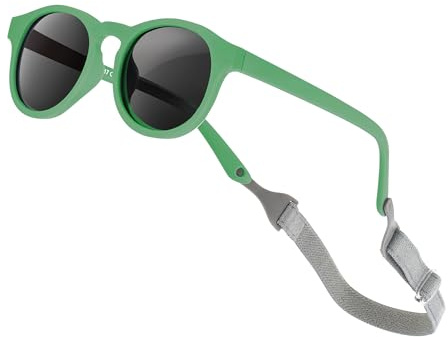VideMundi Baby Sunglasses with Strap Polarized Flexible UV400 for Infant Toddler Boys Girls Age 0-24 Months (Cactus Green, Round)
