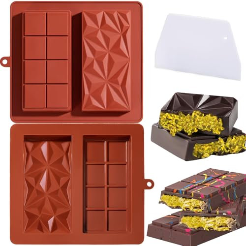 Silicona Molde Chocolate 2 Piezas Molde Turron Moldes de Chocolato Profundo para 9 platos de chocolate, sin BPA, antiadherente
