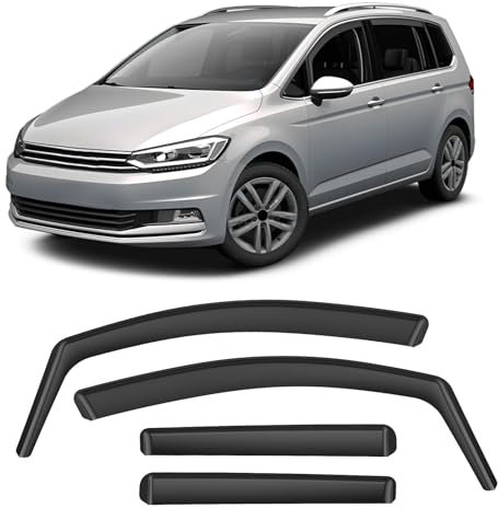 GEARMONSTER Windabweiser Schwarz kompatibel mit VW TOU-Ran 2004-2015, Autofenster Regenschutz Regenabweiser Integrierte Deflektoren Integrierter Windabweiser, 4 Stück