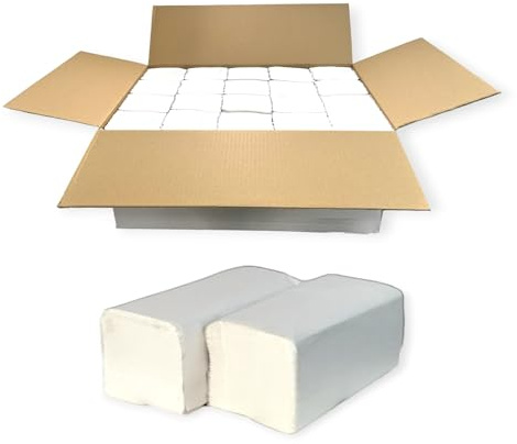 DE Healthcare Products – Papierhandtücher (5.000 Stück), Zick-Zack-Falzung, 1-lagiges Papiertuch je 25 x 23 cm, Falthandtücher aus 100% Altpapier, weiß