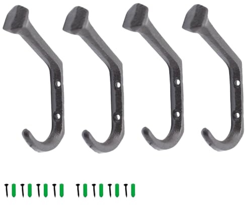 YGbridge Rustikale Gusseisen-Wandhaken, 4 Stück, robuste Wandhalterung, Gusseisen-Haken zum Aufhängen von Mänteln, Taschen, Hüten, Handtüchern, Schlüsseln, Kleidung, Schals (4)