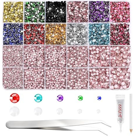 NACHLYNN 35700 Stück Set Mit Strasssteinen aus Kunstharz Hellrosa Runde Jelly-Strasssteine Mit Flacher Rückseite und Pinzetten-2-6 mm Schillernde Nicht Hotfix Kristallsteine