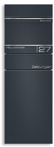 Metzler Standbriefkasten mit Zeitungsfach | Hochwertiger Stahl, Pulverbeschichtung in RAL 7016 Anthrazit | Individuelle Lasergravur, Absenkautomatik, inkl. Montagematerial & 2 Schlüssel | Alves 2