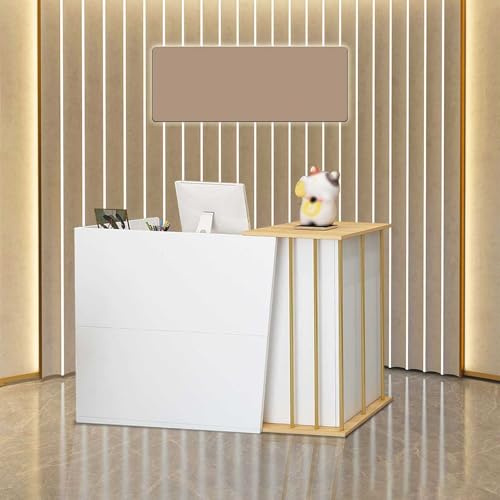 GLDWEY Mesa de Oficina con Bandeja para Ordenador,Mueble Recepción con 2 Cajón y 1 Armario, Mostradores de Recepción, Mostrador Basic,MDF